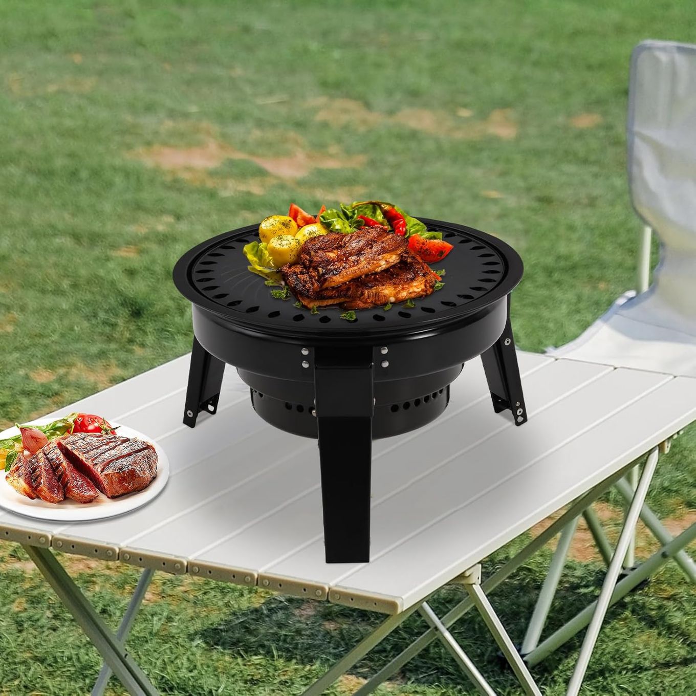 Con sistema di ventilazione a 360 gradi Barbecue portatile in materiale ignifugo ideale per viaggi e spostamenti
